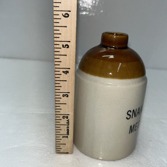 Vintage Stoneware Snake Bite‎ Medicine Jug 6" Brown & Beige - Picture 3 of 6